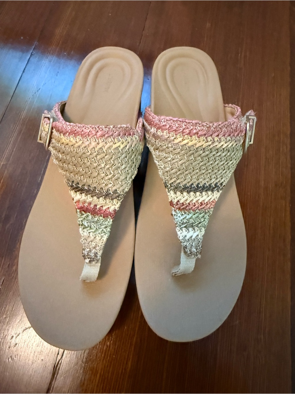 Aetrex Multicolor Woven Thong Sandals - Pink, Tan, Green, Gray